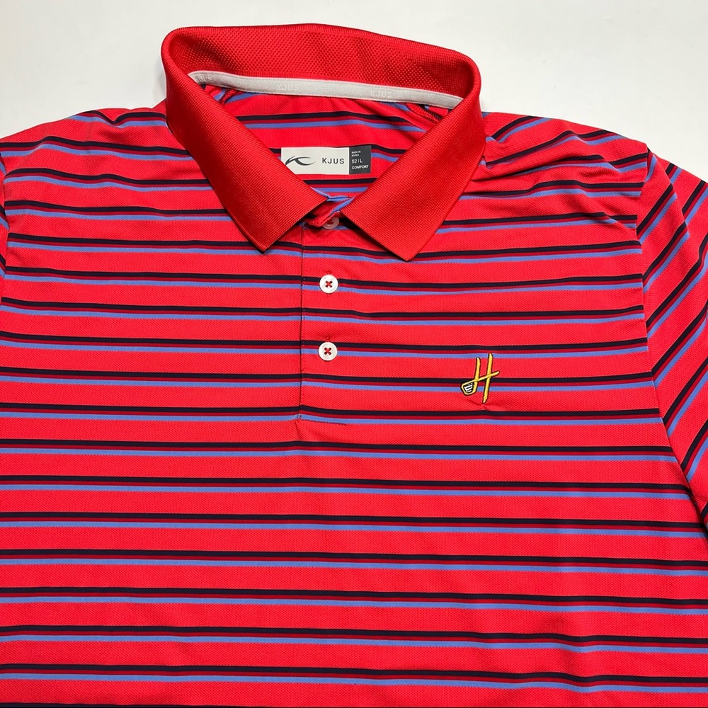 Mens KJUS Short Sleeve Striped Golf Polo, Large, Red